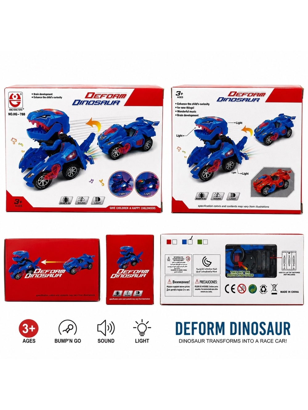 Deform Dinosaur Transforming Toy Car - Blue and Red